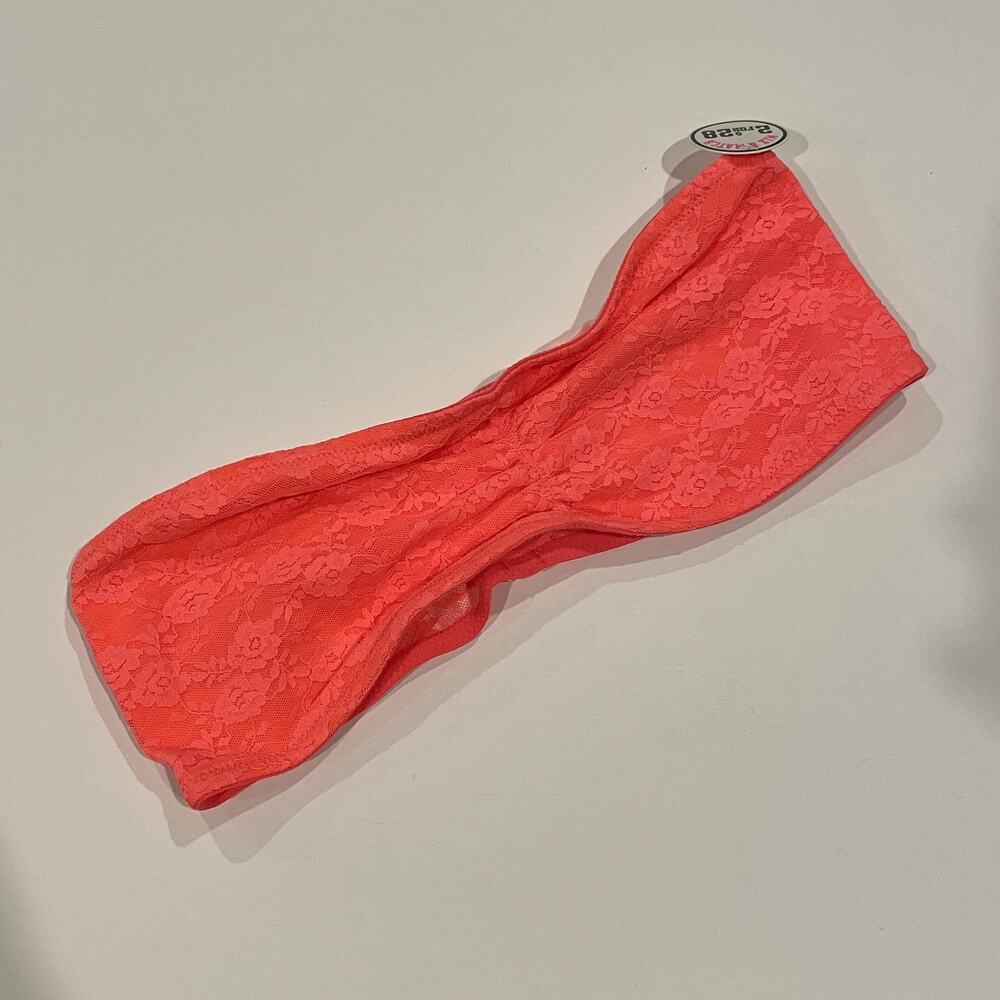 Victoria's Secret PINK Bralette Womens Medium Orange Lace Bandeau Bra Bright